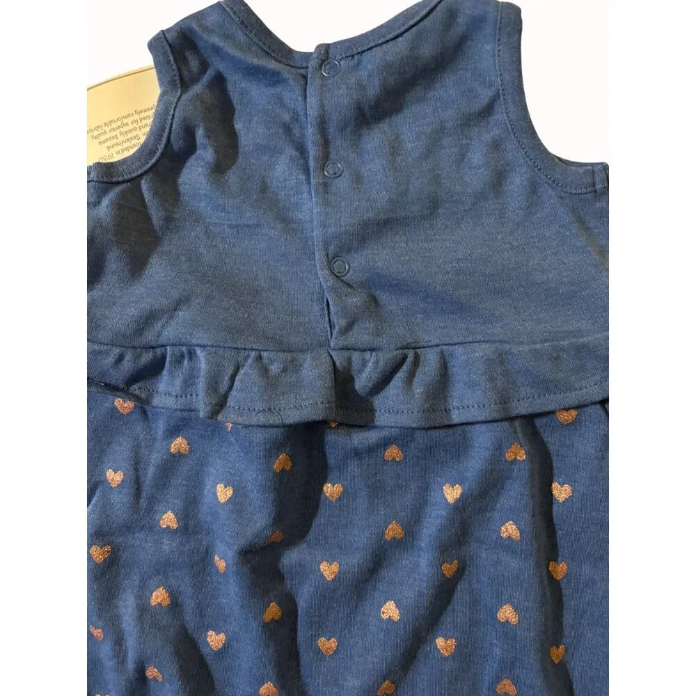 Quiltex Baby Girl Romper 6-9 Months NWT Blue‎ Gold 